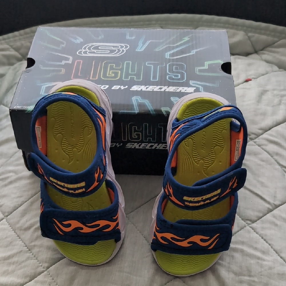 Skechers Kids Light-Up Sandals - Blue and Orange Flames